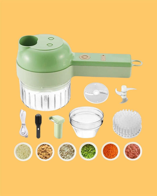 4-in-1 Portable Electric Vegetable Cutter Set | Slice, Chop & Grind Instantly – Rechargeable & Easy to Clean